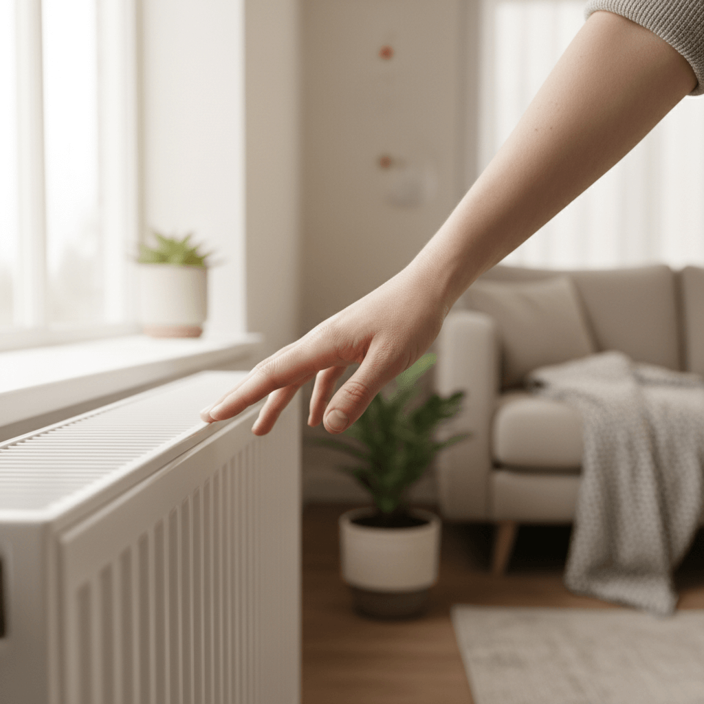 Nahaufnahme: Servicetechniker reinigt die Zündelektrode einer Gastherme bei geöffneter Wartungsklappe